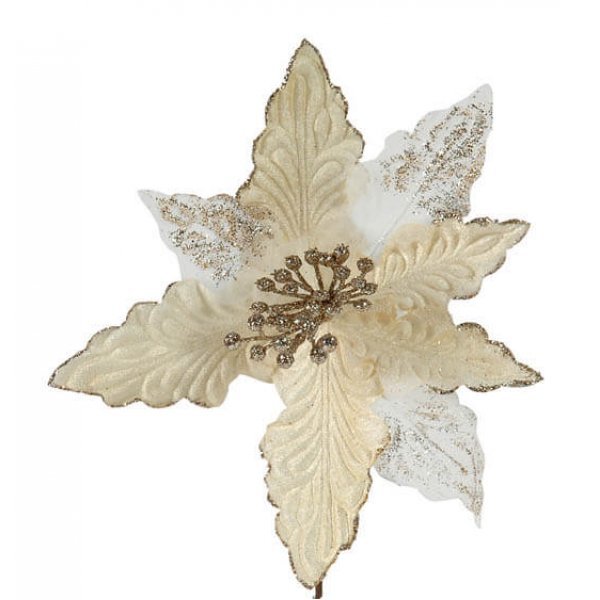 Χριστουγεννιάτικο Λουλούδι Μπεζ, με Λευκό και Χρυσό (25cm)
